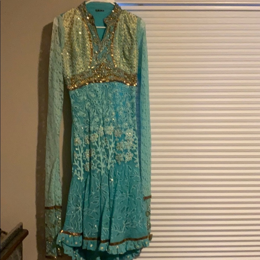 Long sleeve anarkali with pants and dupatta